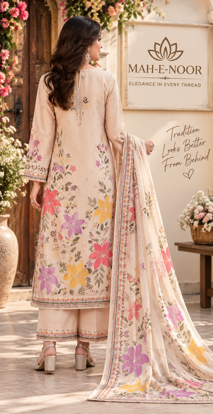 Mah-E-Noor winter 3pc Dyed Dhanak