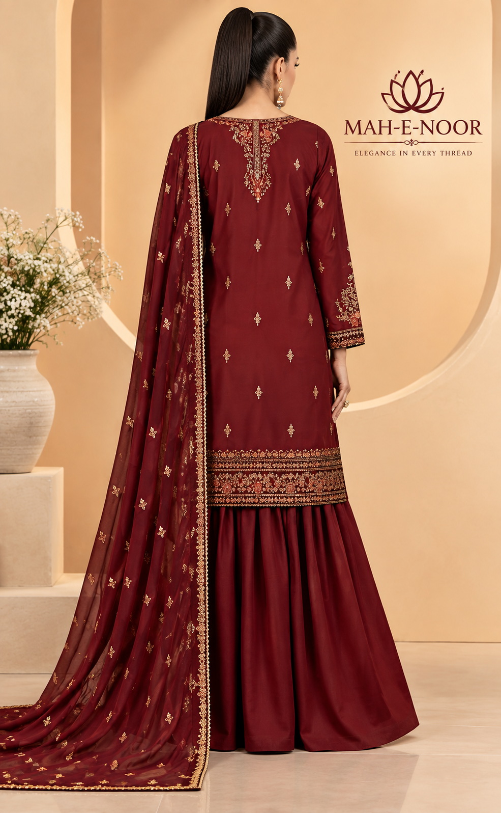 Mah-E-Noor winter 3pc Dyed Dhanak