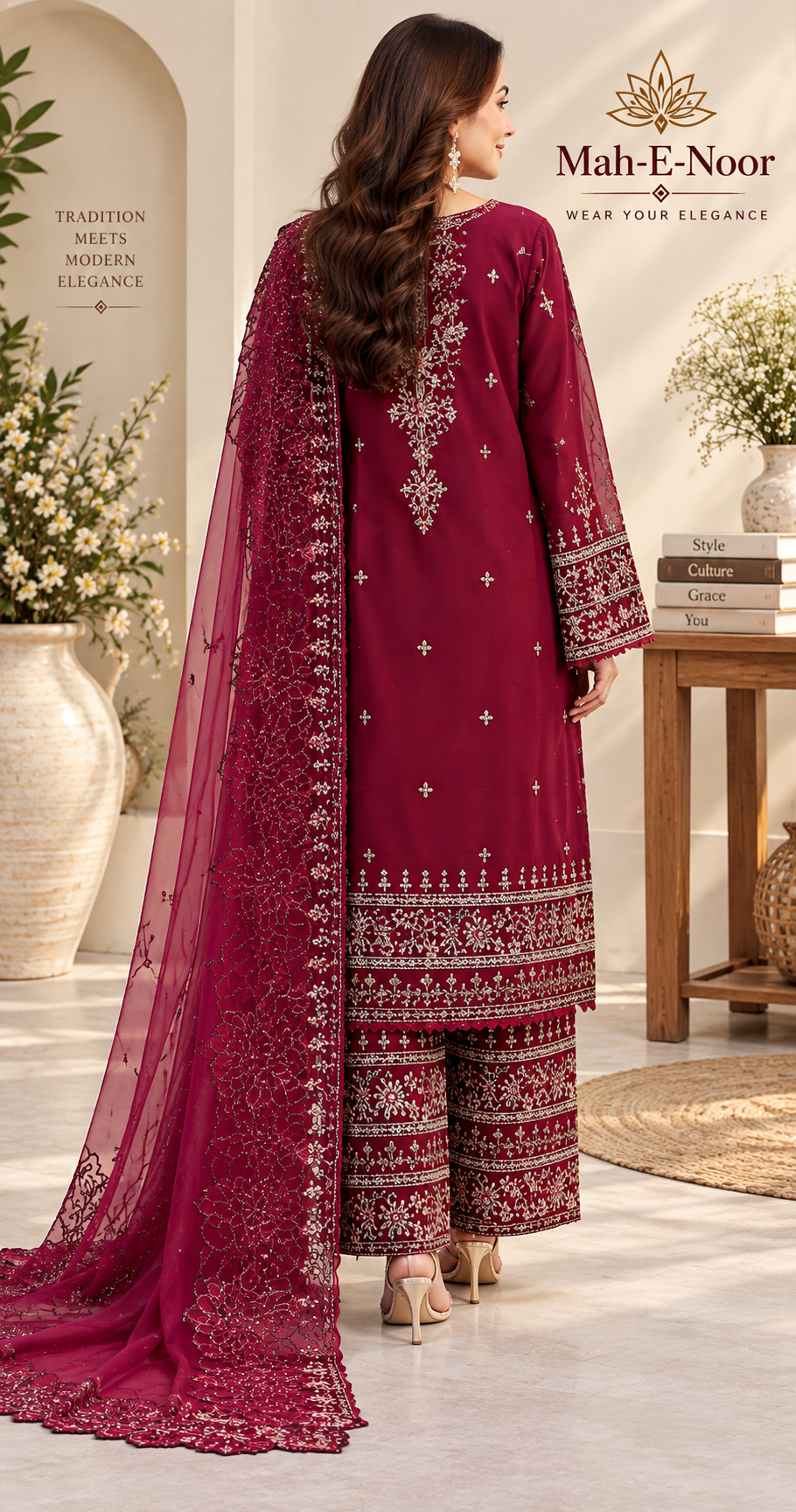 Mah-E-Noor winter 3pc Dyed Dhanak