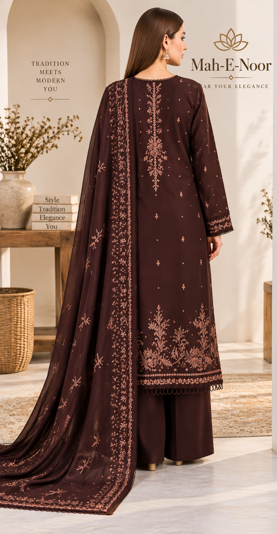 Mah-E-Noor winter 3pc Dyed Dhanak