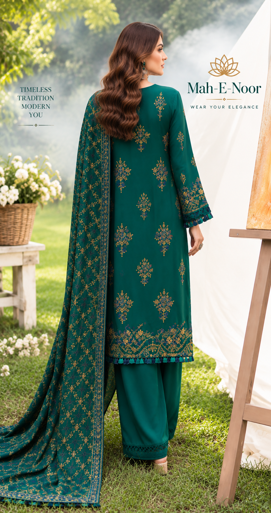 Mah-E-Noor winter 3pc Dyed Dhanak