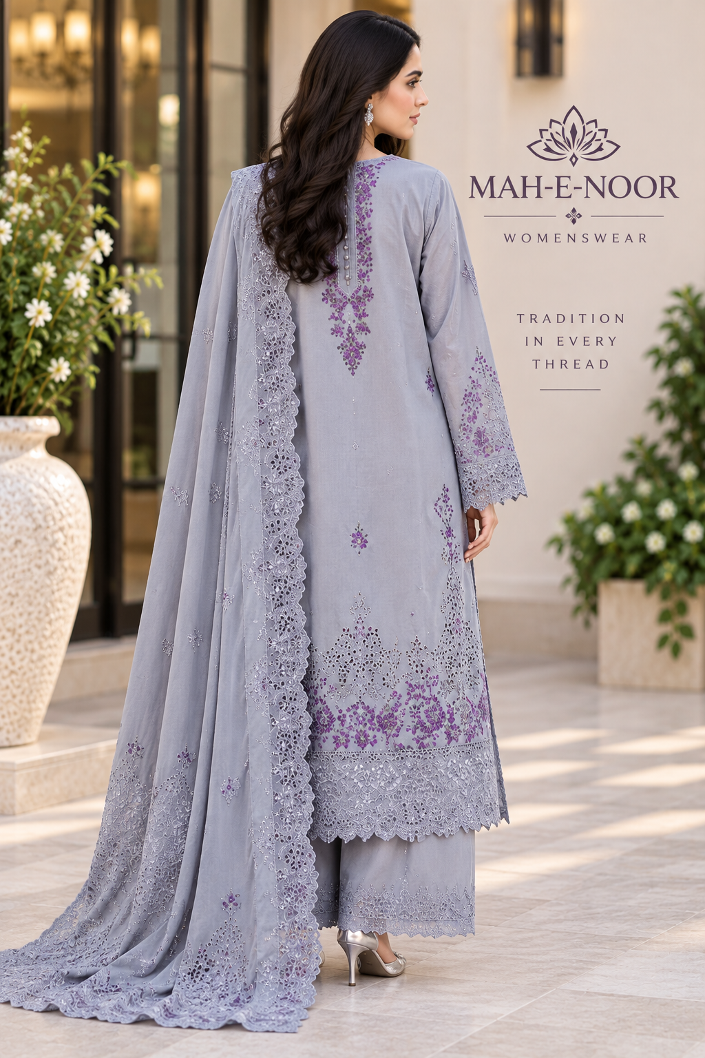 Mah-E-Noor winter 3pc Dyed Dhanak