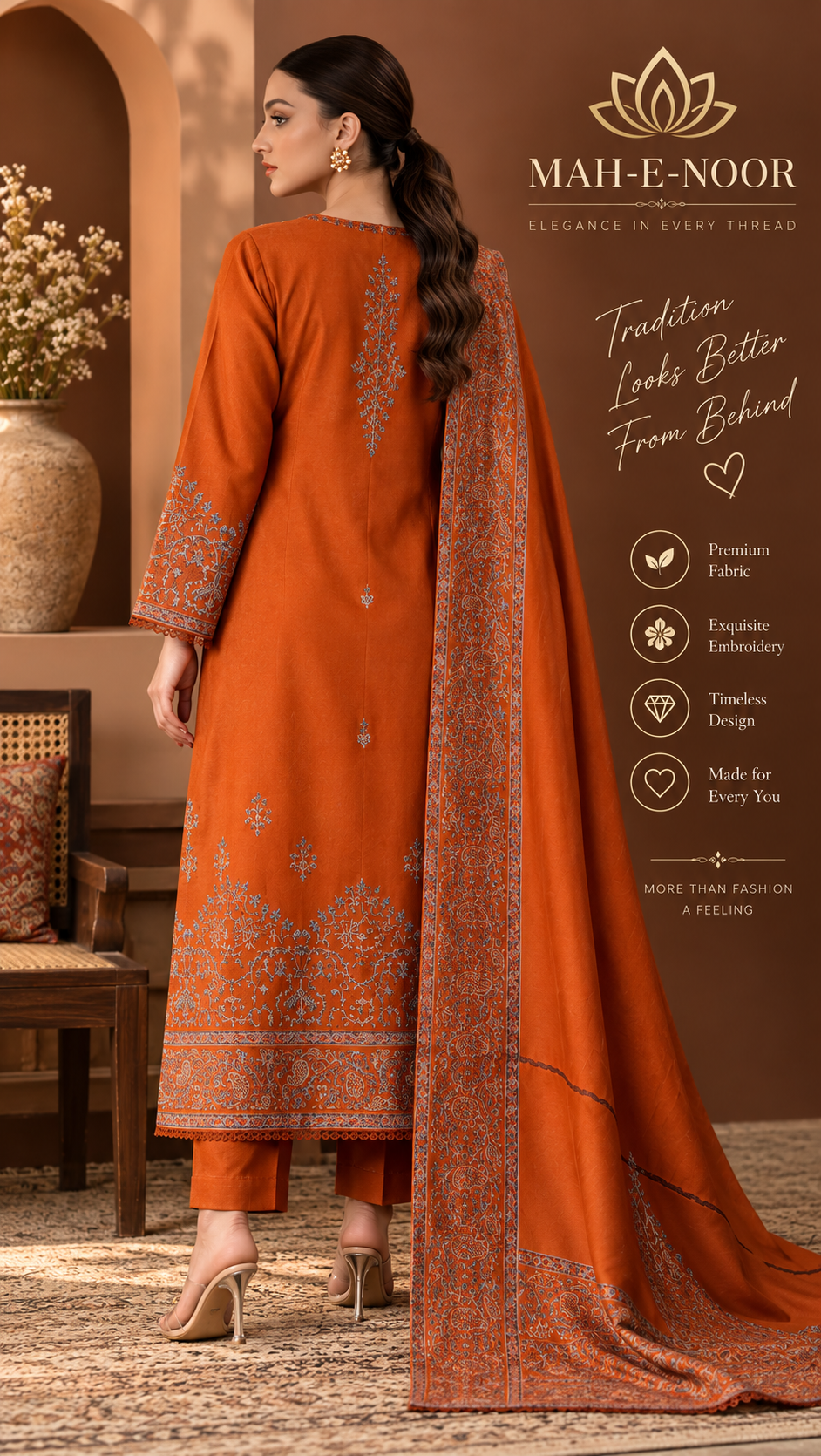 Mah-E-Noor winter 3pc Dyed Dhanak