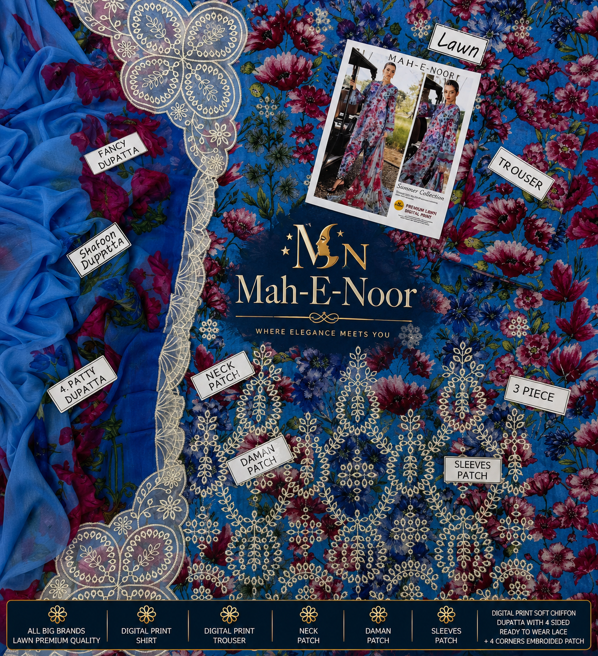 Mah-E-Noor Premium Lawn 3-Piece