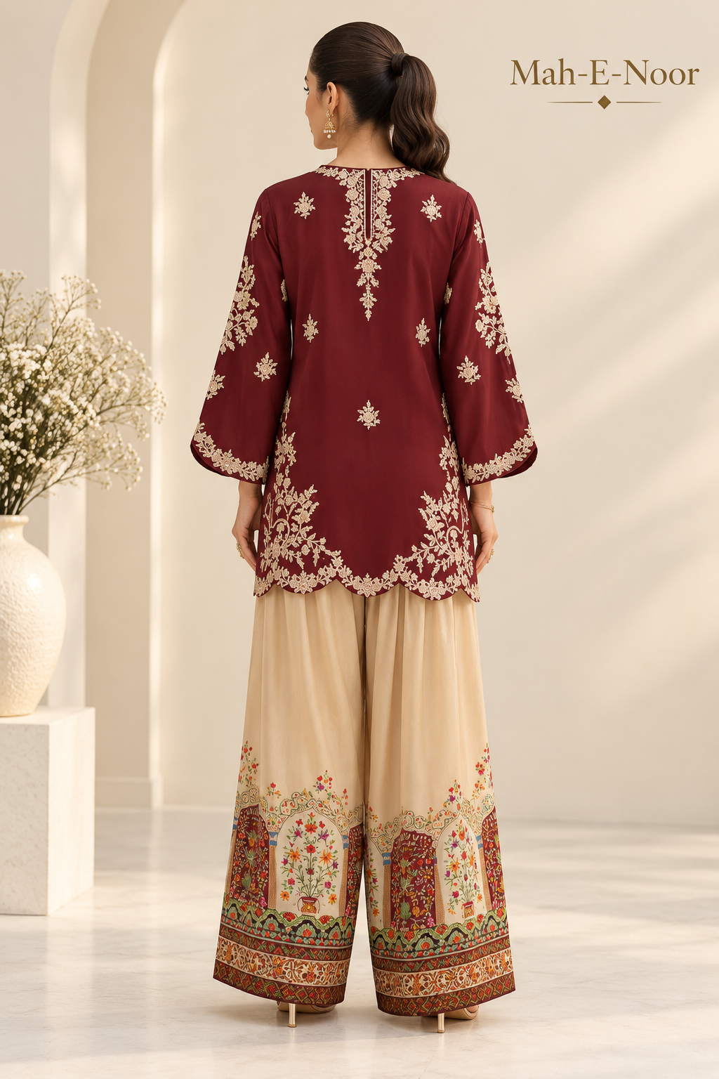 Mah-E-Noor winter 2pc Emboridered Silk