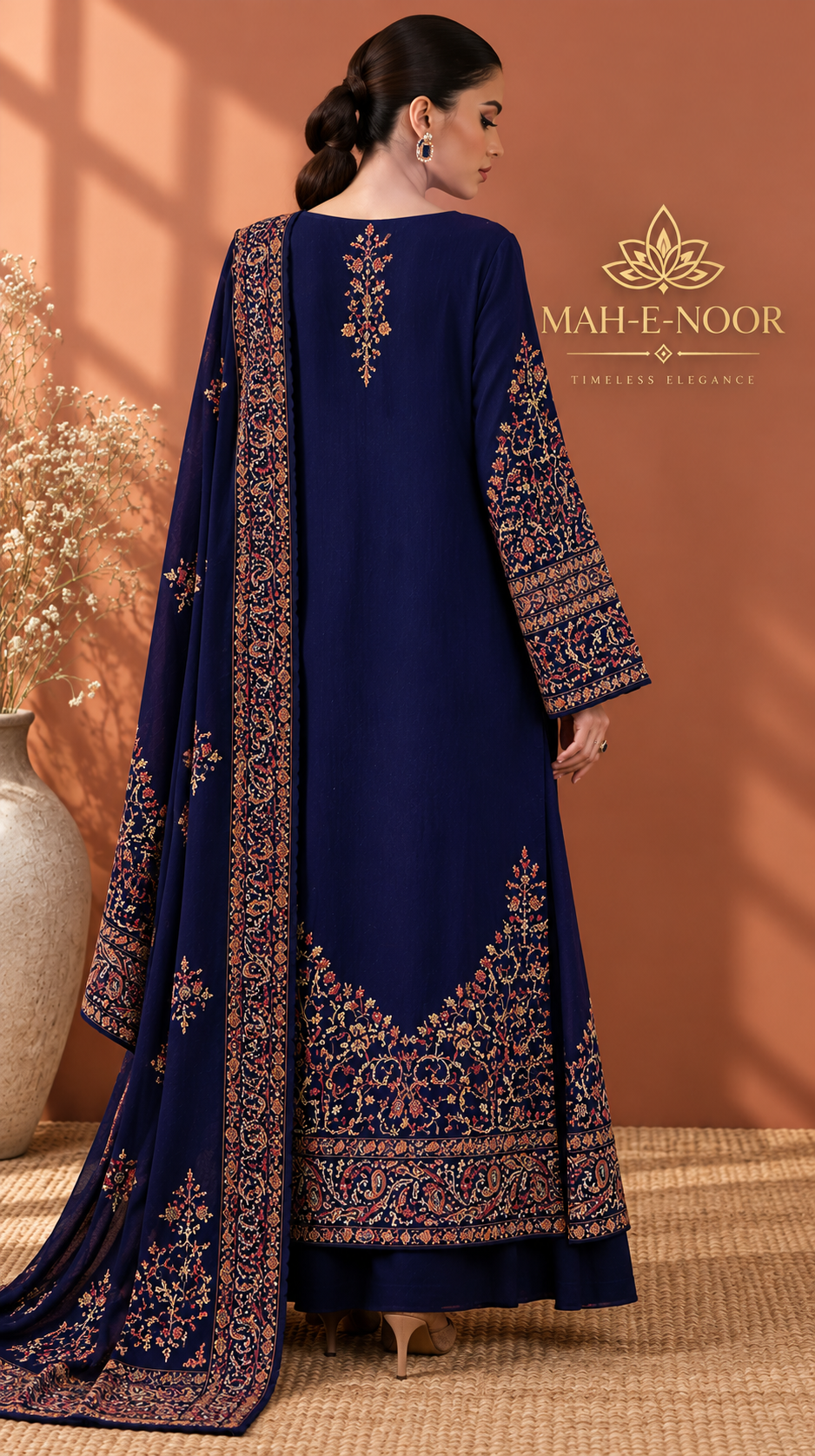 Mah-E-Noor winter 3pc Dyed Dhanak