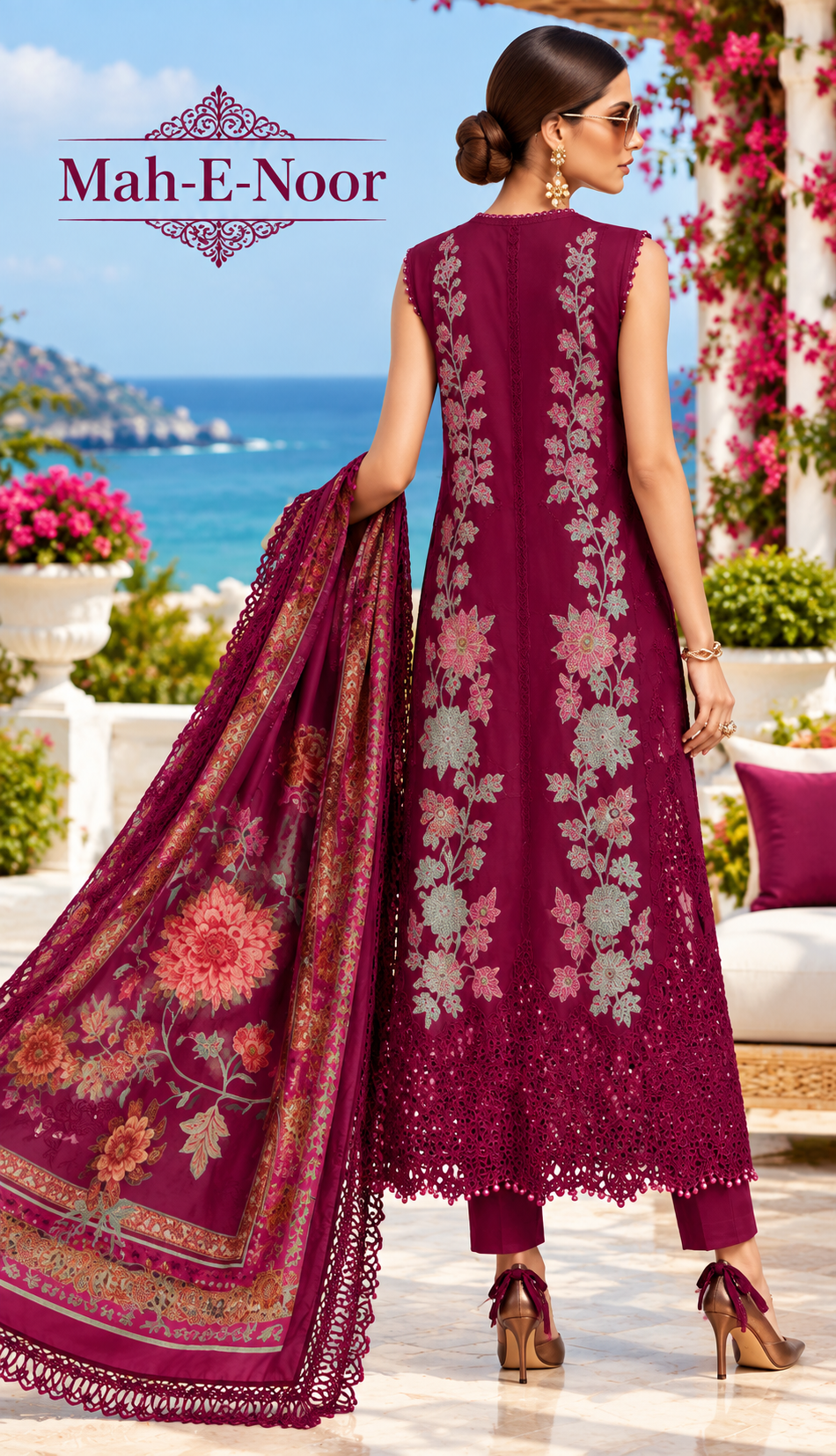 Mah-E-Noor winter 3pc Emboridered Viscose