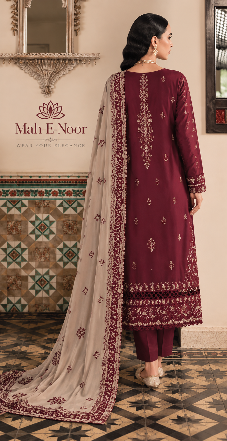Mah-E-Noor winter 3pc Dyed Dhanak
