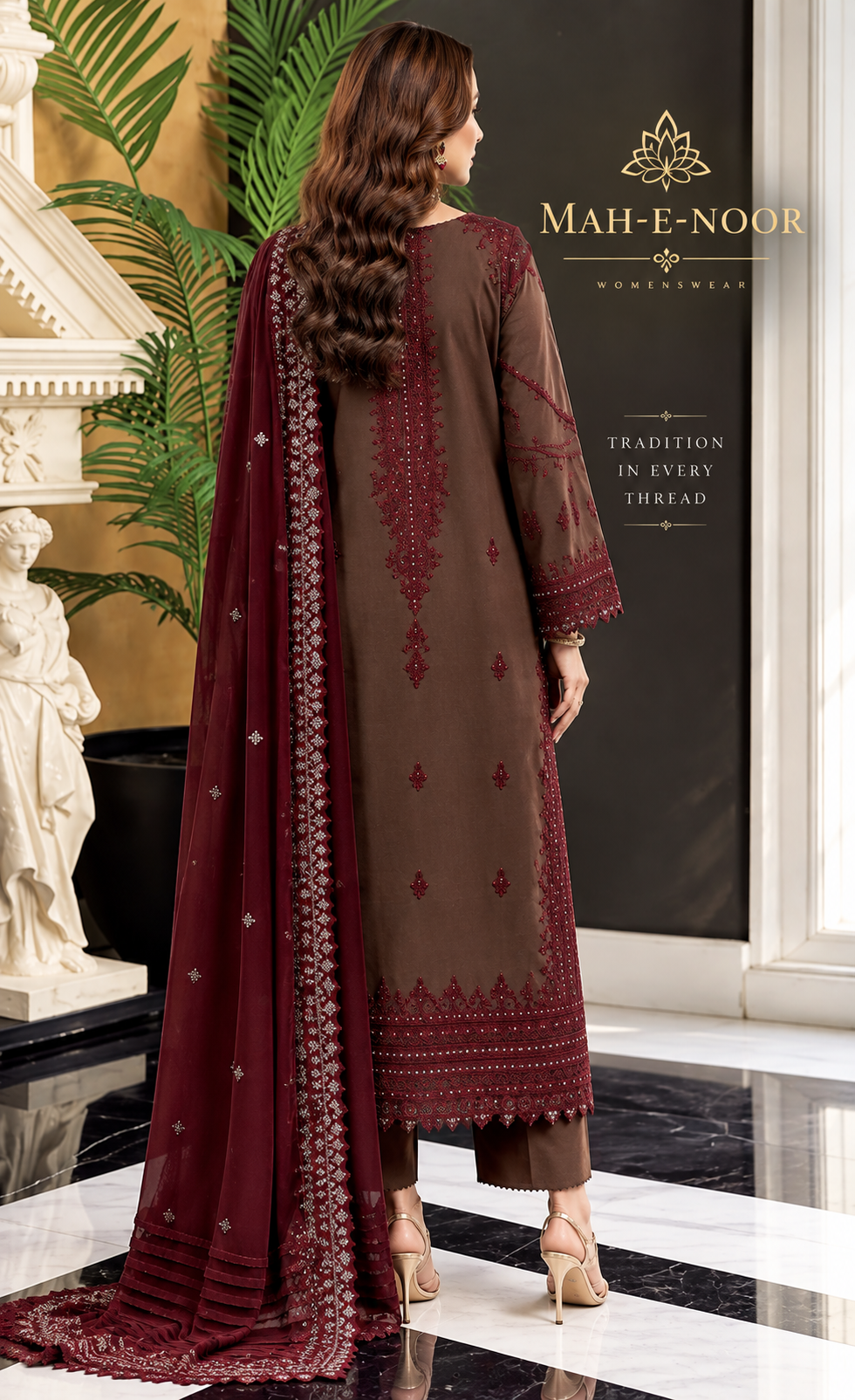 Mah-E-Noor winter 3pc Dyed Dhanak