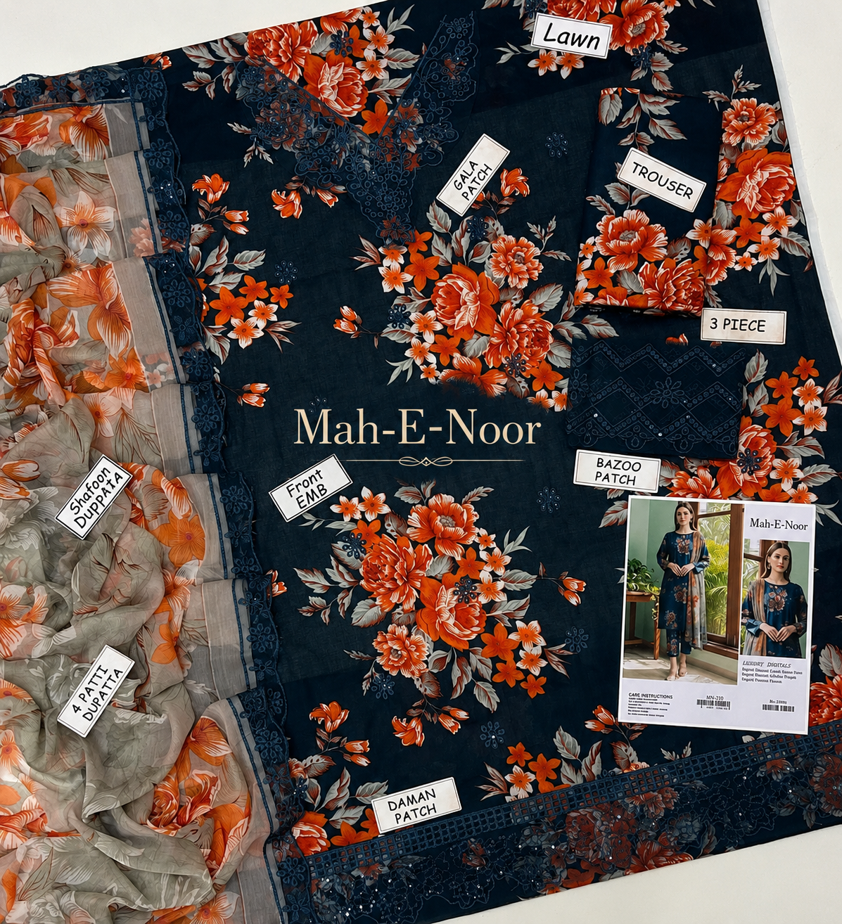 Mah-E-Noor Premium Lawn 3-Piece