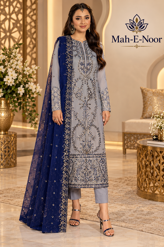 Mah-E-Noor winter 3pc Premium Emboridered Lawn