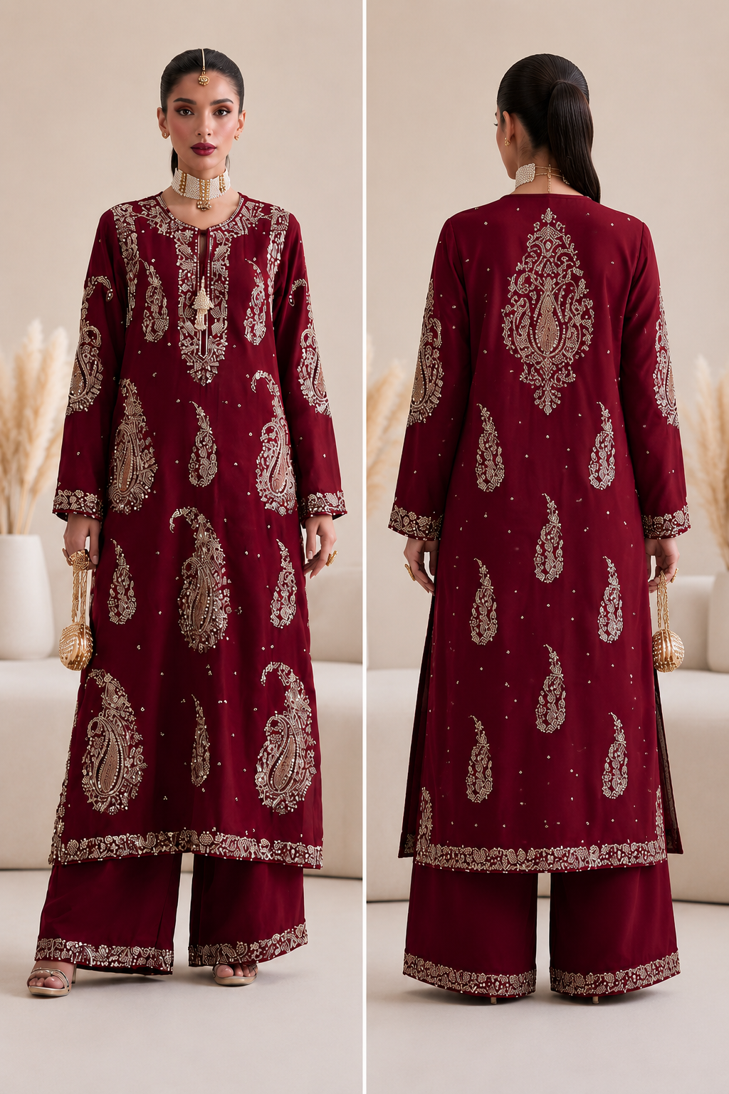 Mah-E-Noor silk Embroiderd 2pc