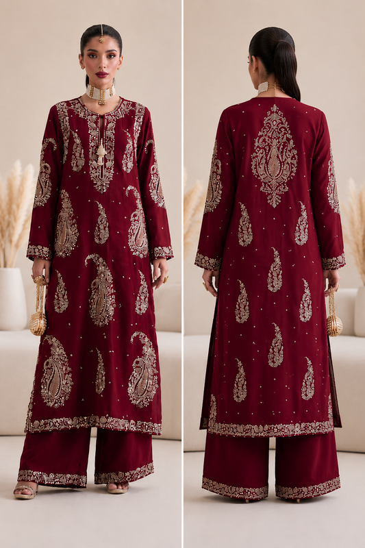 Mah-E-Noor silk Embroiderd 2pc
