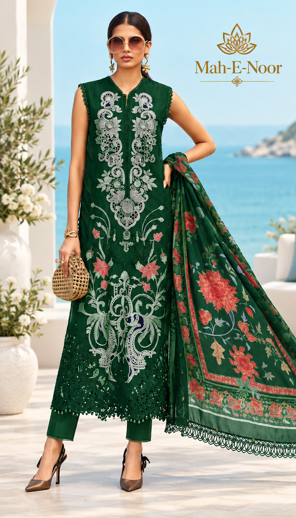 Mah-E-Noor winter 3pc Emboridered Viscose
