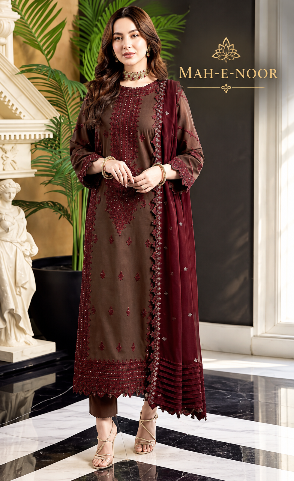 Mah-E-Noor winter 3pc Dyed Dhanak
