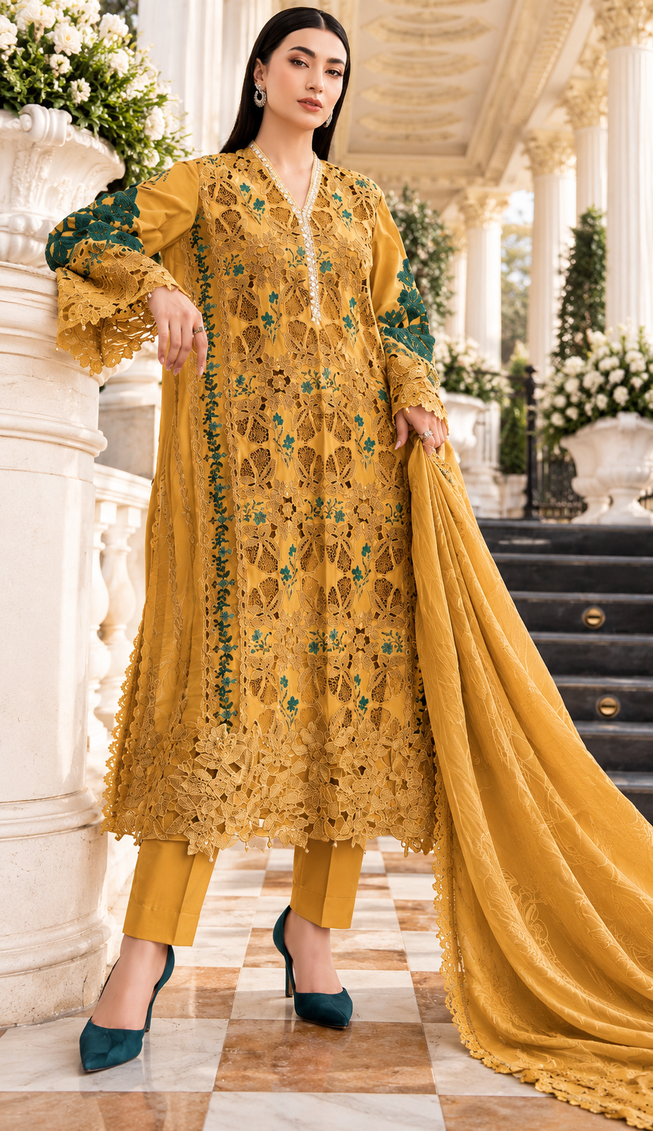 Mah-E-Noor winter 3pc Emboridered Viscose
