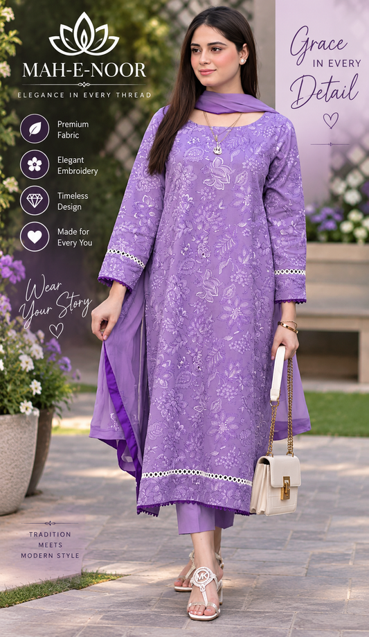 Mah-E-Noor winter 3pc Dyed Dhanak