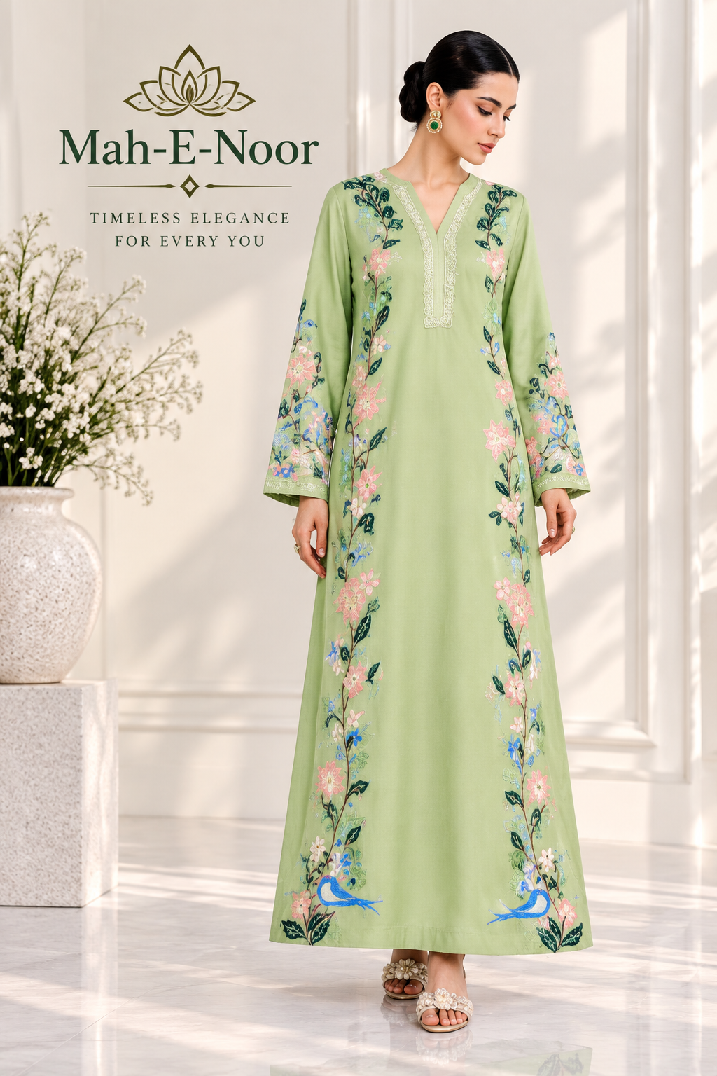 Mah-E-Noor winter 2pc Emboridered Silk