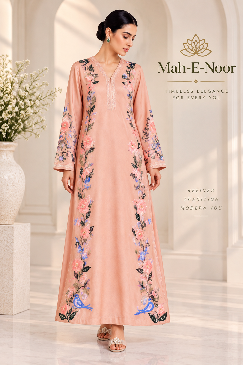 Mah-E-Noor winter 2pc Emboridered Silk