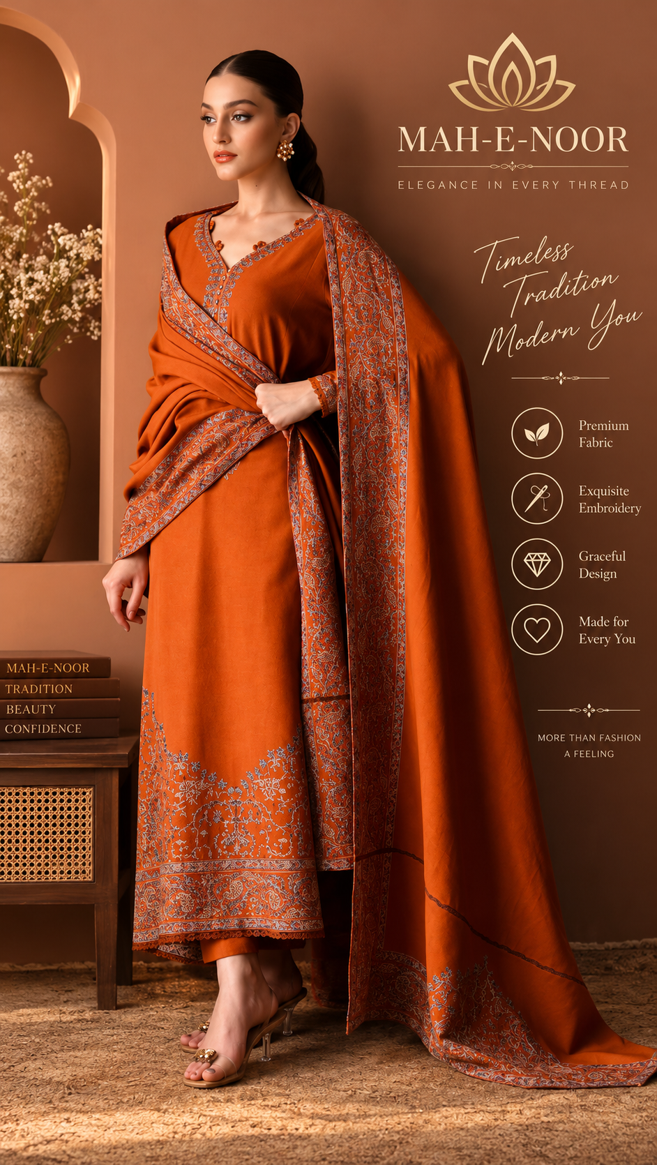 Mah-E-Noor winter 3pc Dyed Dhanak