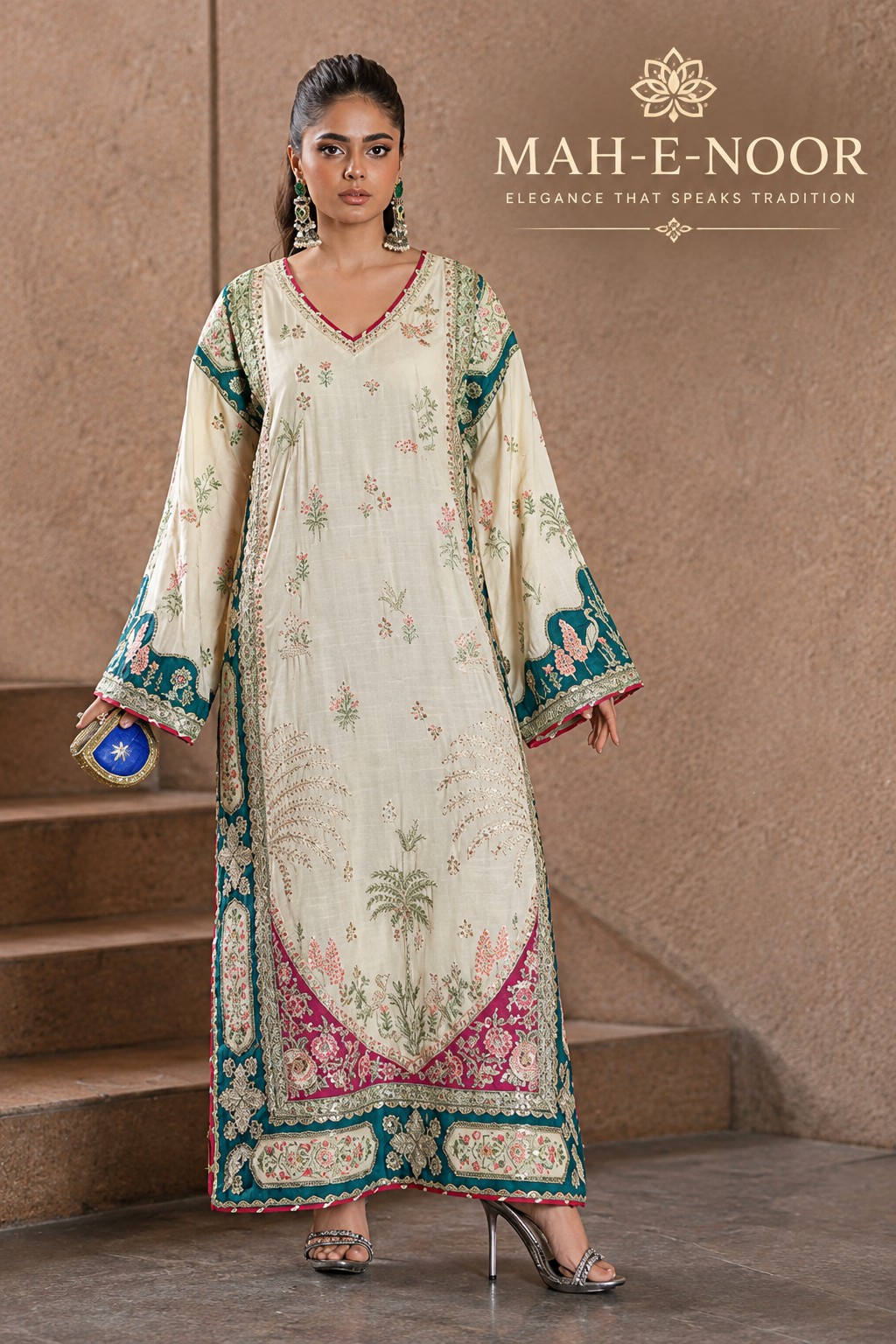 Mah-E-Noor winter 2pc KAFTAAN  SLIK