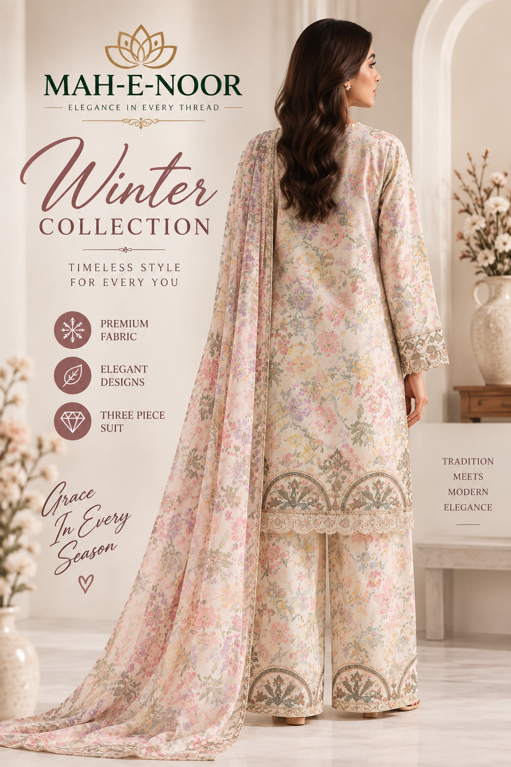 Mah-E-Noor 3pc winter Maria B Slik