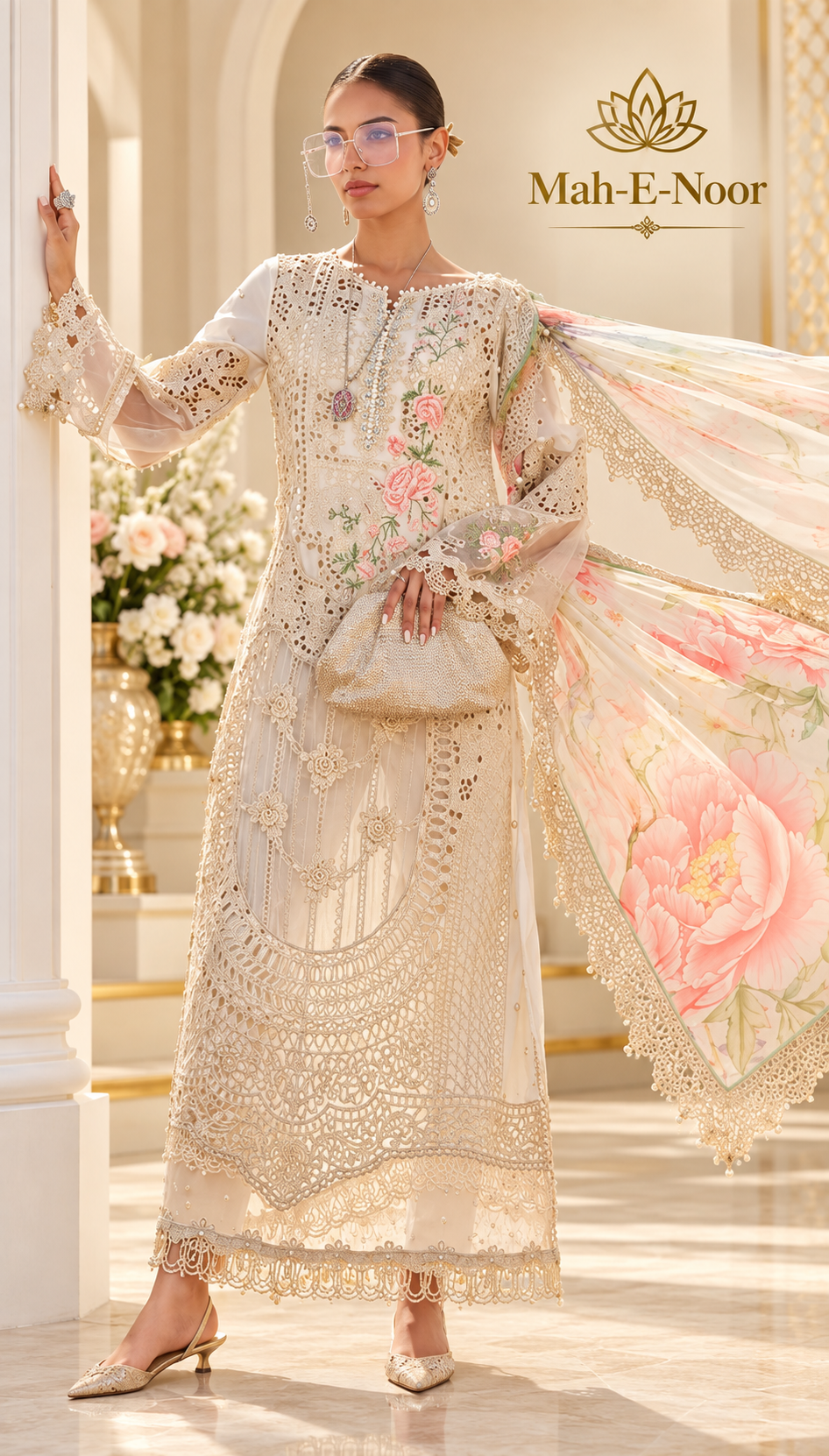 Mah-E-Noor winter 3pc Emboridered Viscose