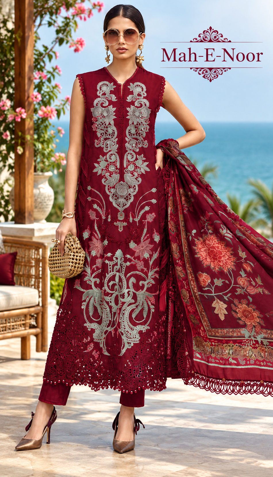 Mah-E-Noor winter 3pc Emboridered Viscose