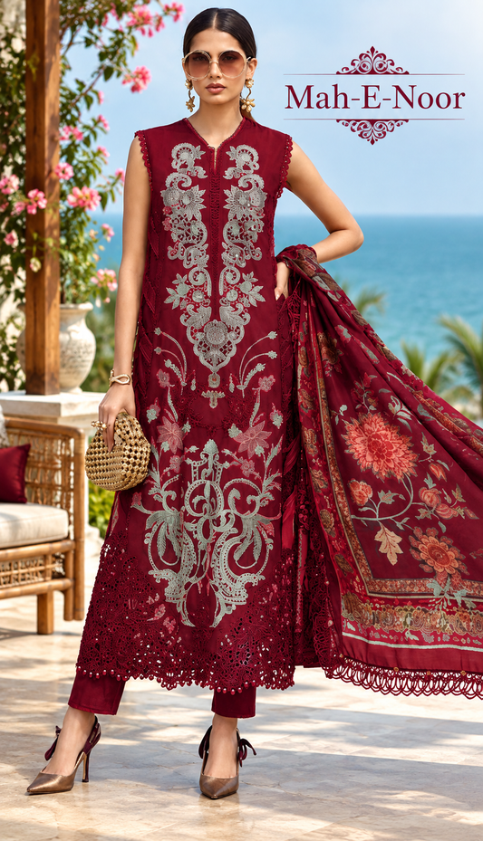 Mah-E-Noor winter 3pc Emboridered Viscose
