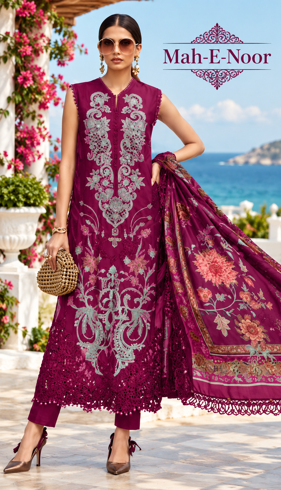 Mah-E-Noor winter 3pc Emboridered Viscose