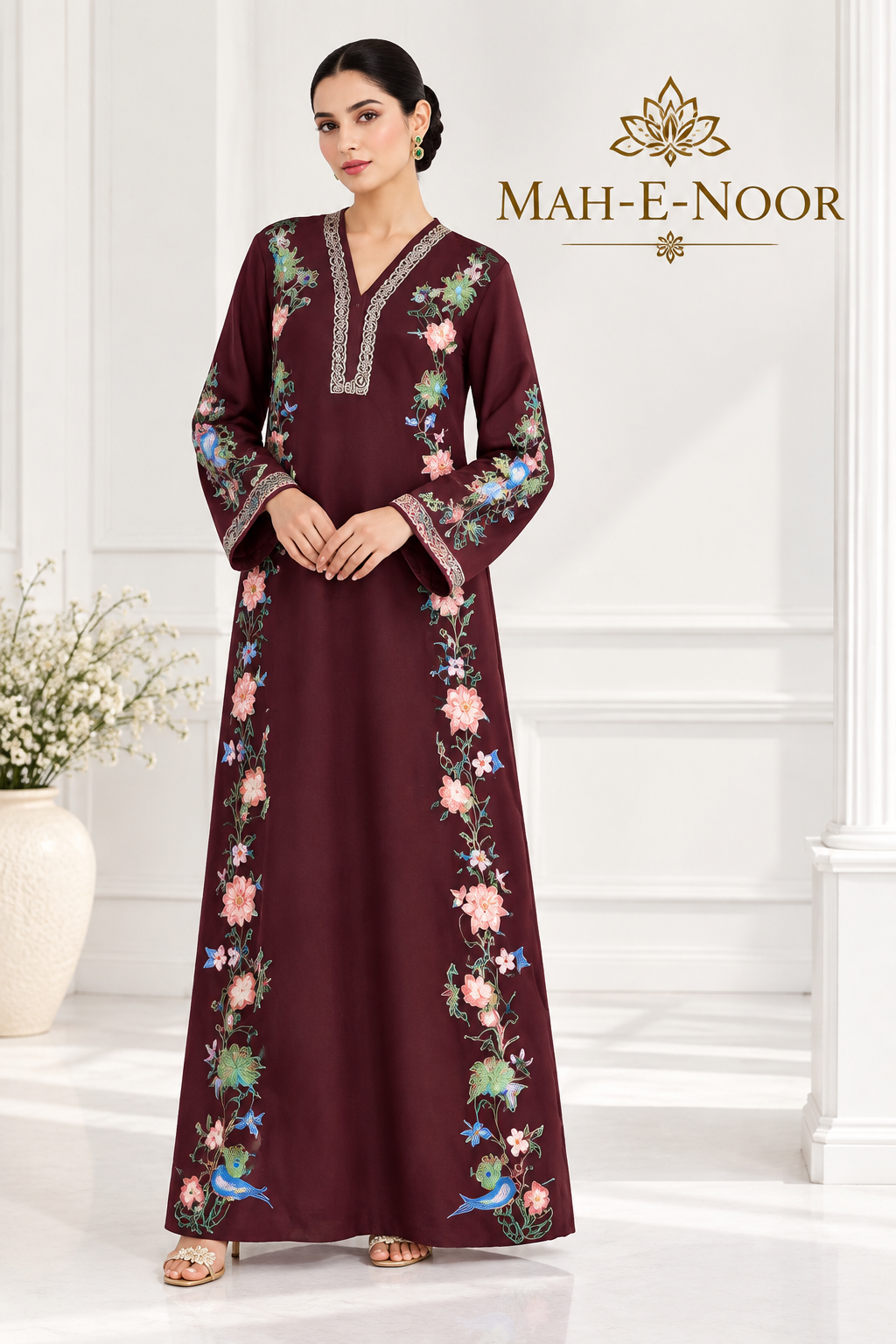 Mah-E-Noor winter 2pc Emboridered Silk