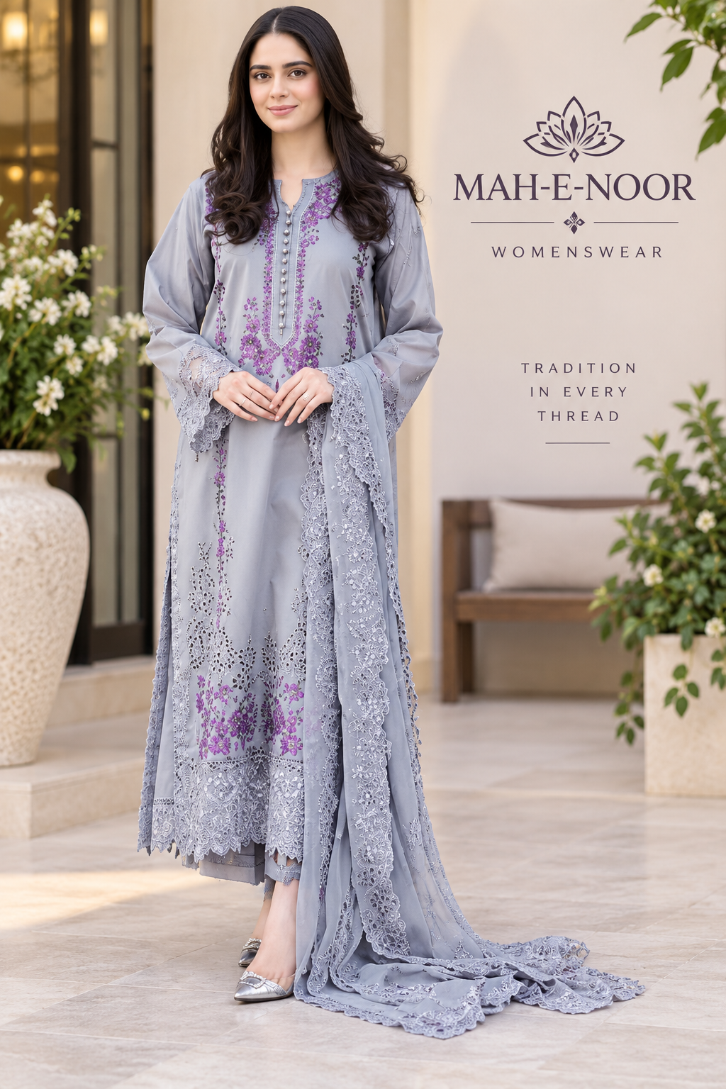 Mah-E-Noor winter 3pc Dyed Dhanak