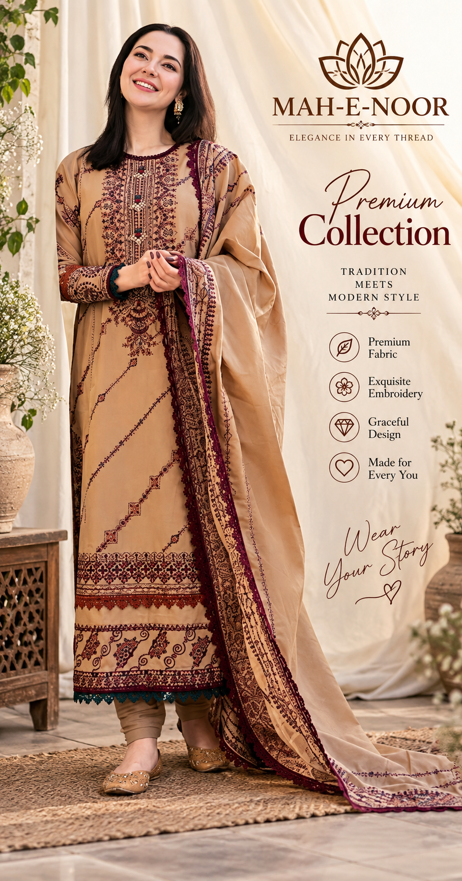 Mah-E-Noor winter 3pc Dyed Dhanak
