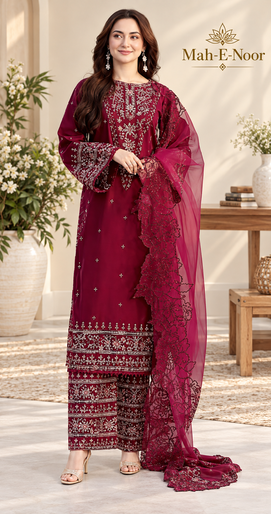 Mah-E-Noor winter 3pc Dyed Dhanak