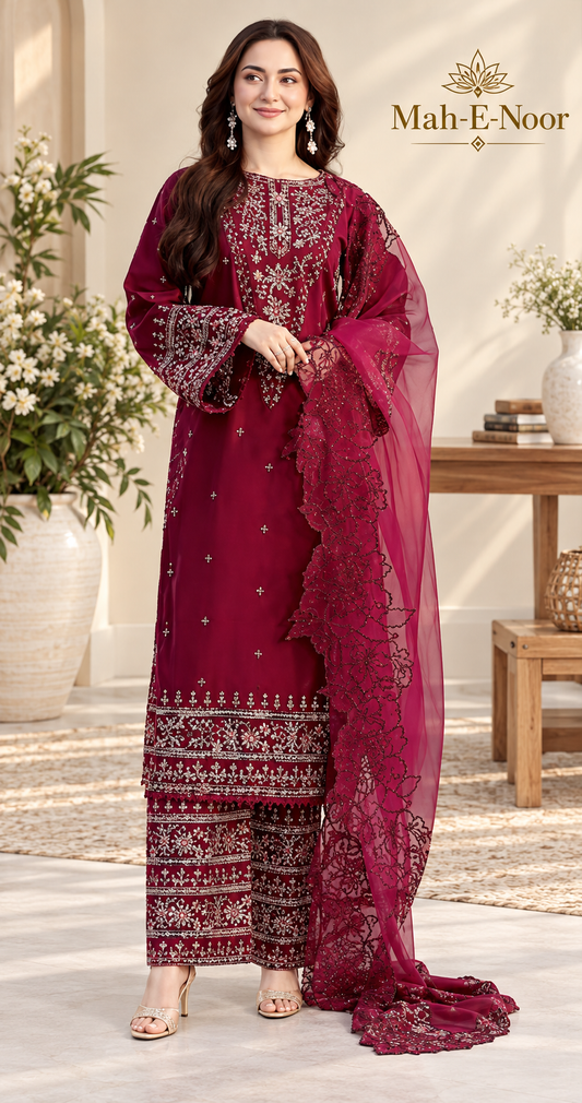 Mah-E-Noor winter 3pc Dyed Dhanak