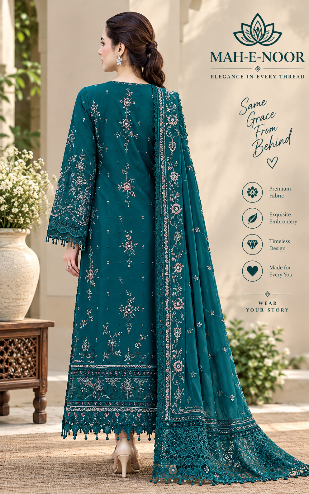 Mah-E-Noor winter 3pc Dyed Dhanak
