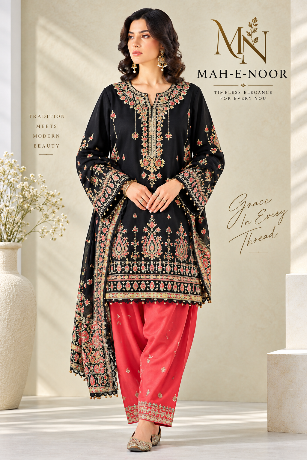 Mah-E-Noor winter 2pc  ETHNIC SLIK