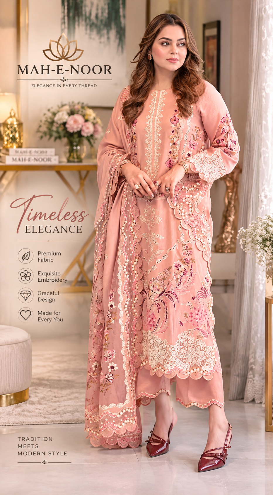 Mah-E-Noor winter 3pc Dyed Dhanak