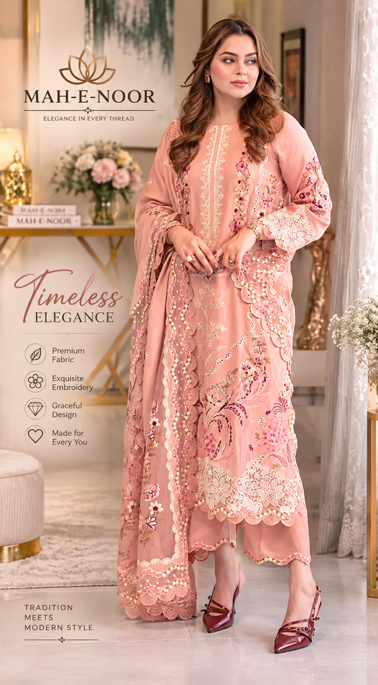 Mah-E-Noor winter 3pc Dyed Dhanak