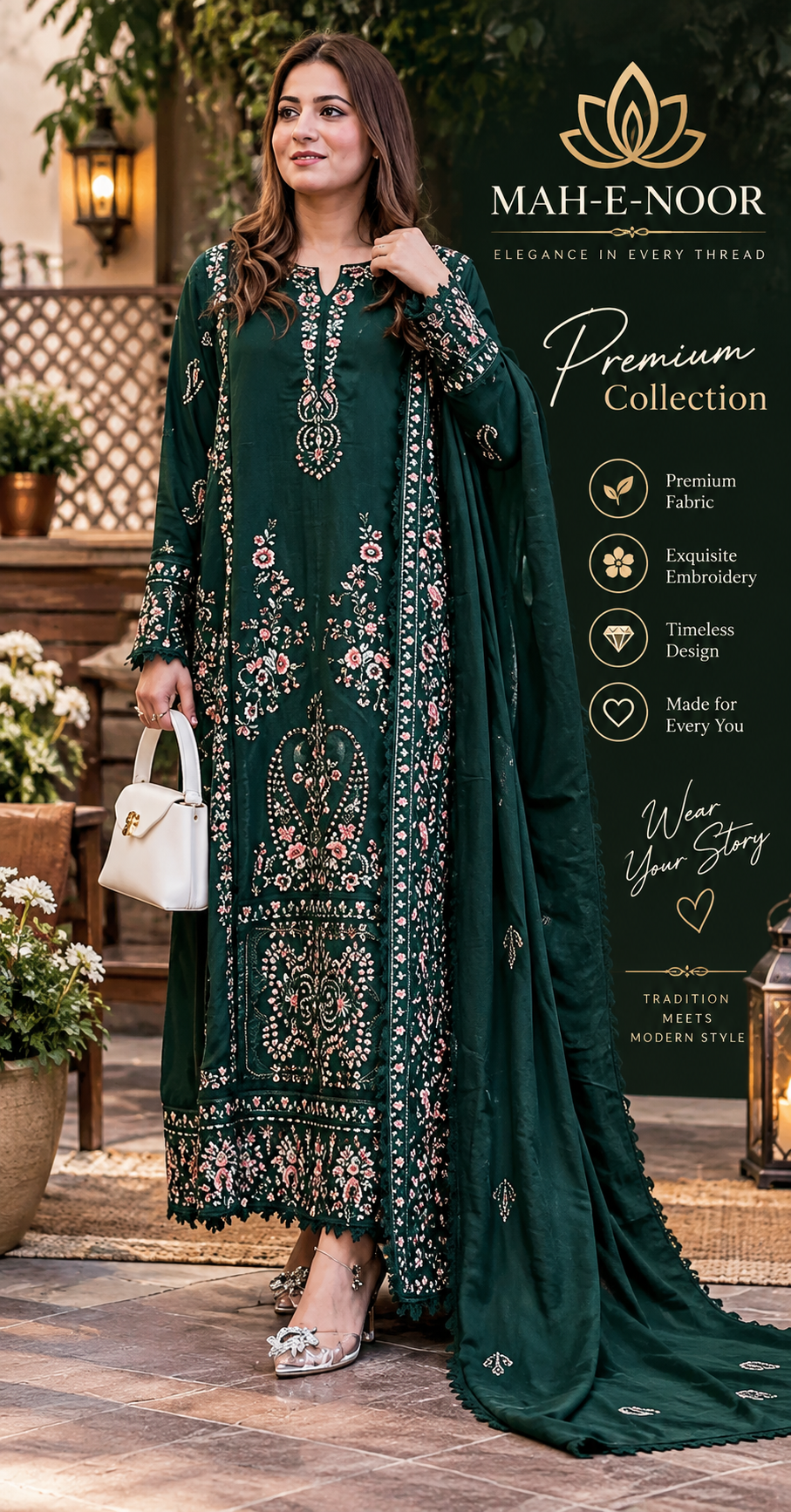 Mah-E-Noor winter 3pc Dyed Dhanak
