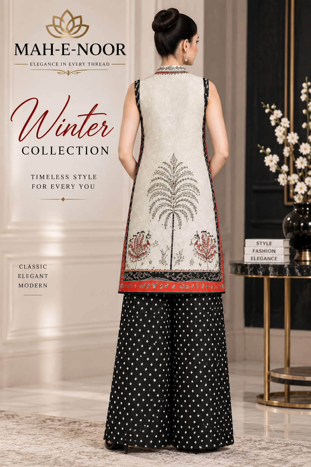 Mah-E-Noor winter 2pc kaftan slik