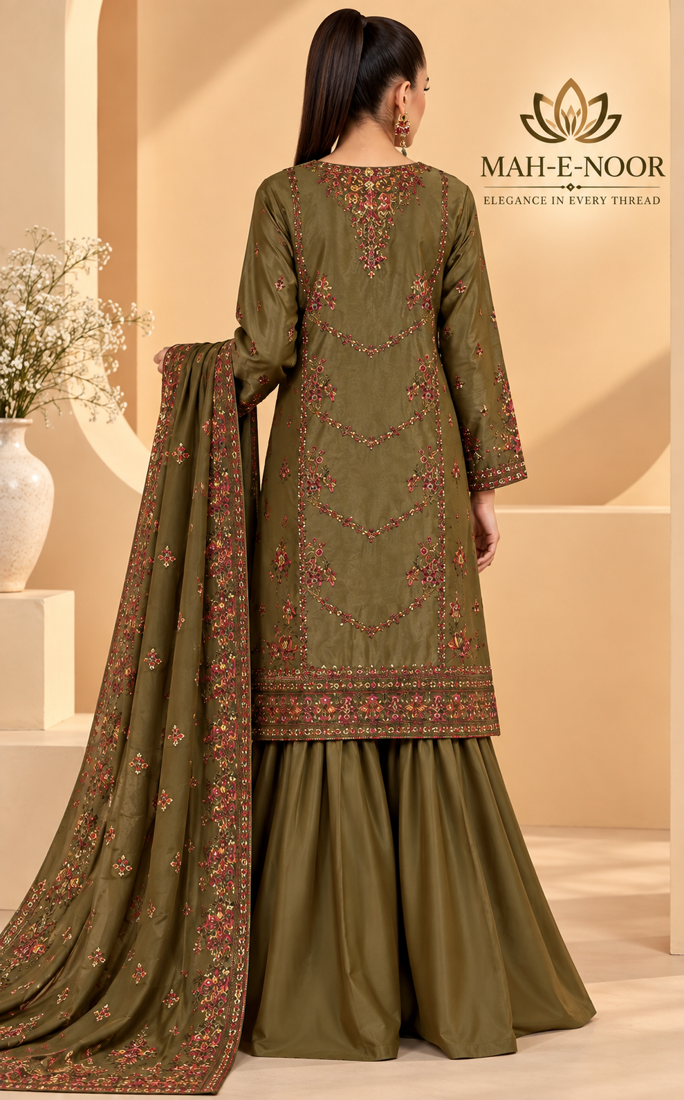 Mah-E-Noor winter 3pc Dyed Dhanak