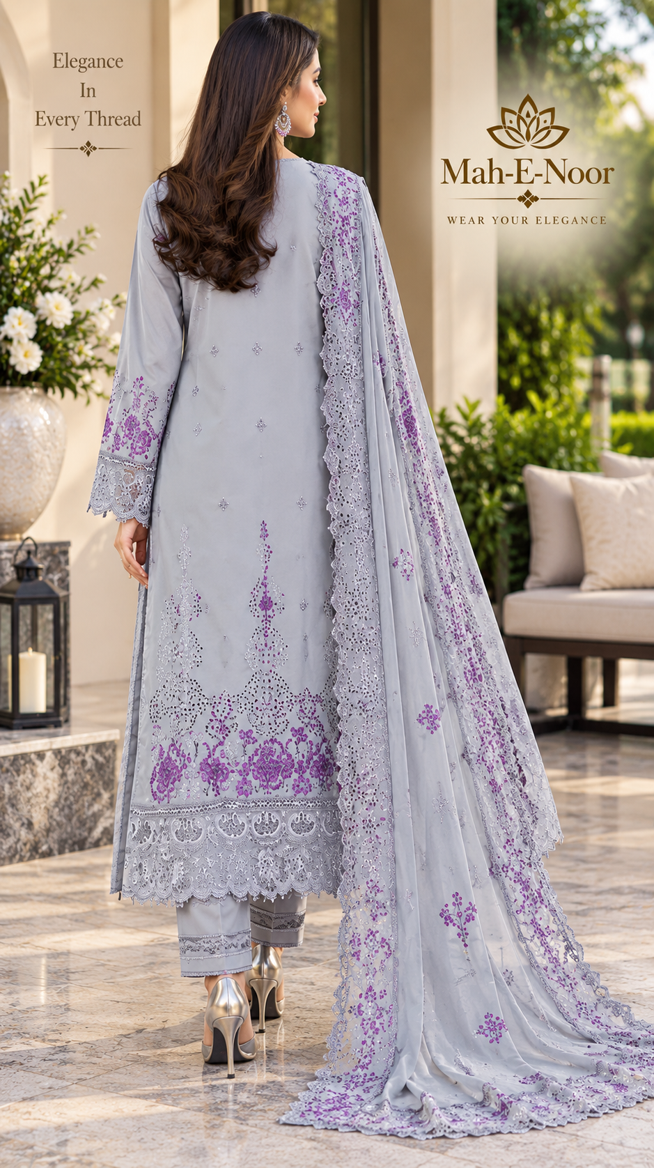 Mah-E-Noor winter 3pc Premium Emboridered Lawn