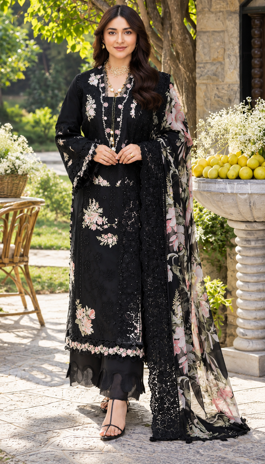 Mah-E-Noor winter 3pc Lawn Chicken Embroidered