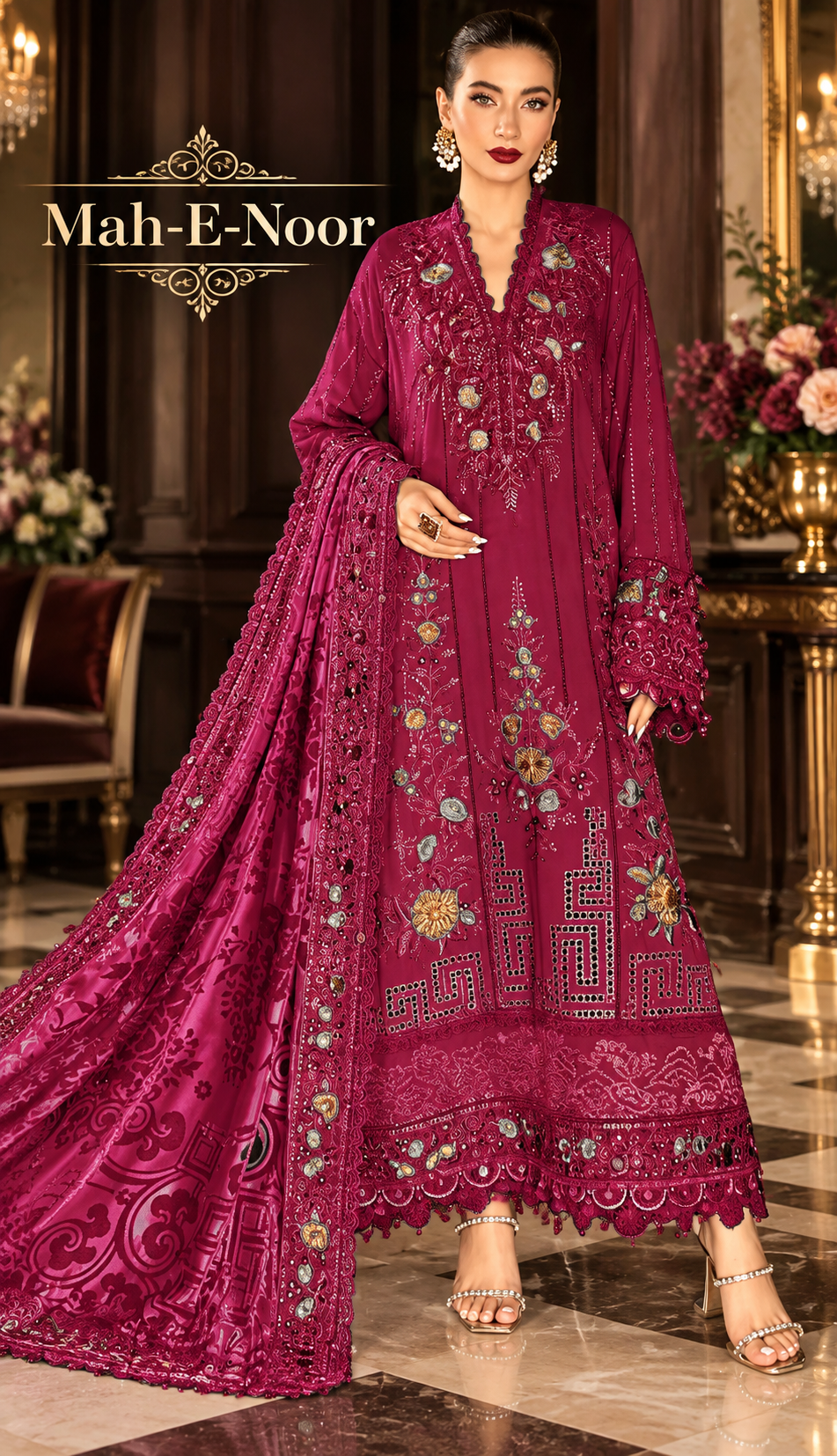 Mah-E-Noor winter 3pc Emboridered Viscose
