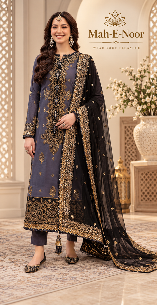 Mah-E-Noor winter 3pc Premium Emboridered Lawn