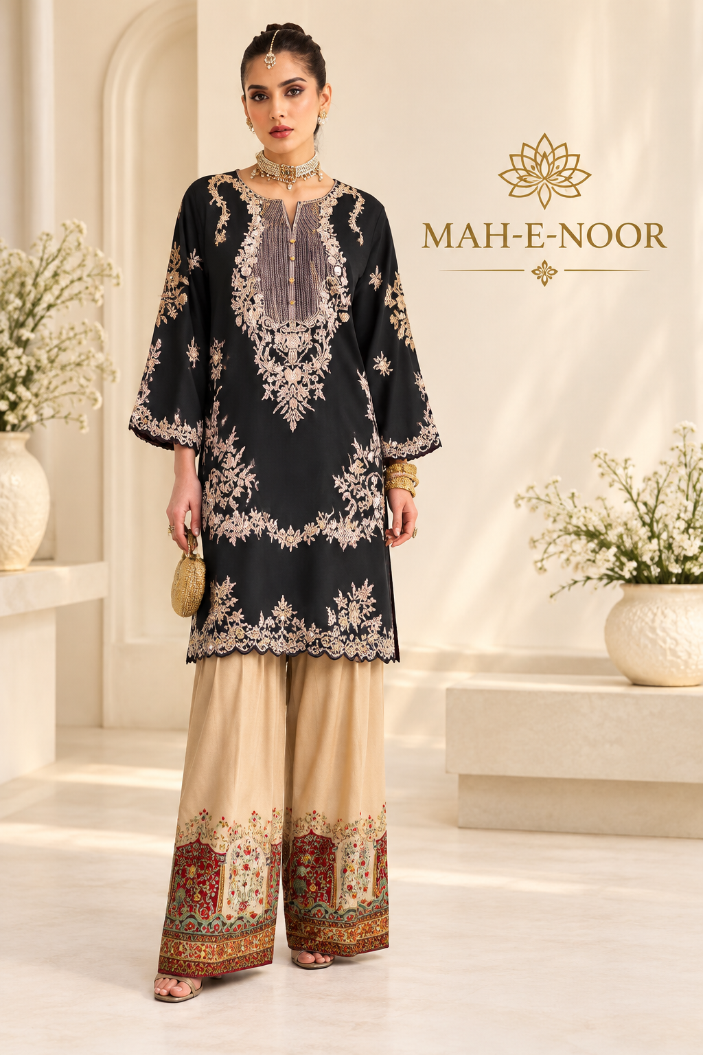 Mah-E-Noor winter 2pc Emboridered Silk