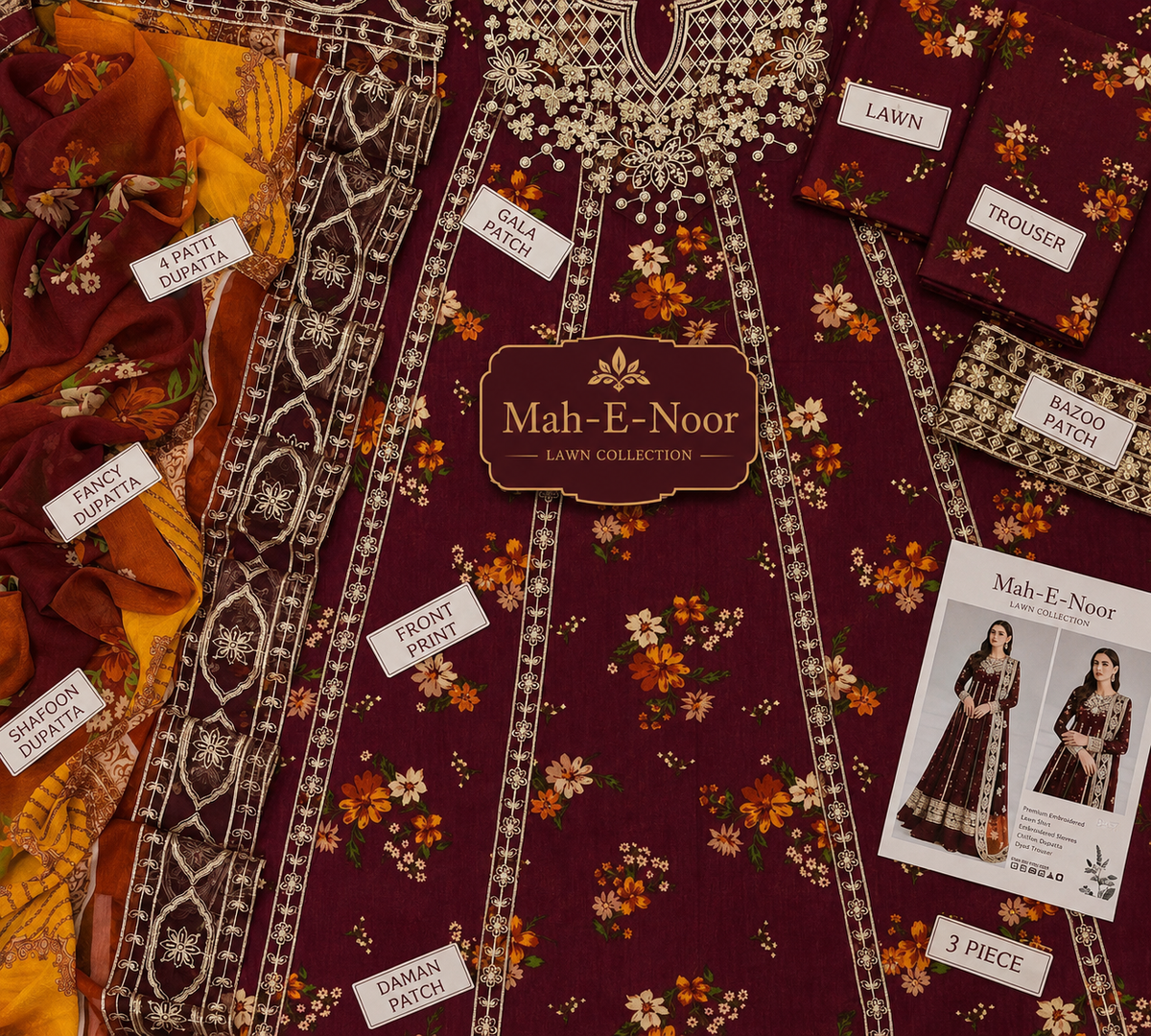 Mah-E-Noor Premium  Lawn 3-Piece