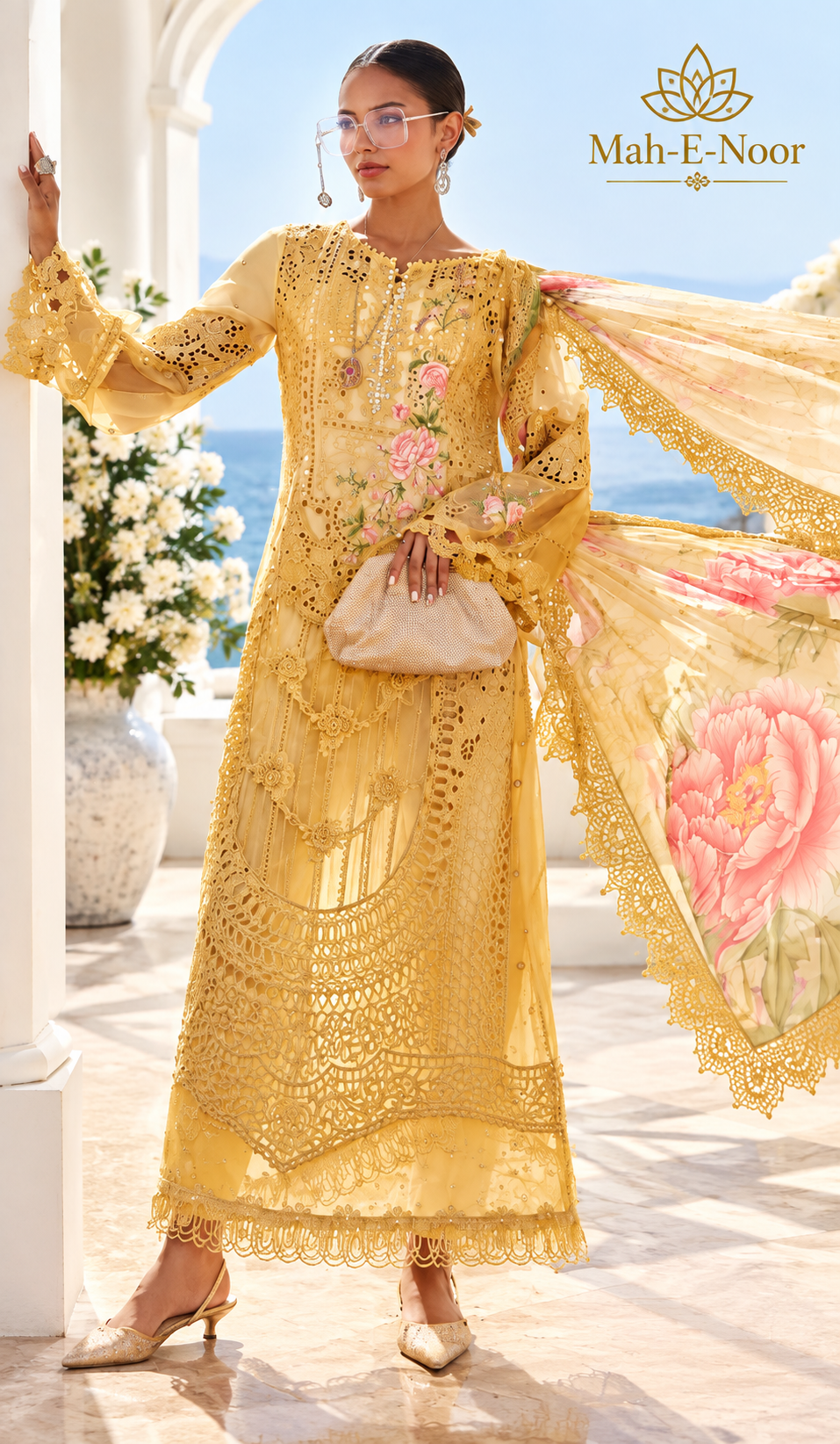 Mah-E-Noor winter 3pc Emboridered Viscose
