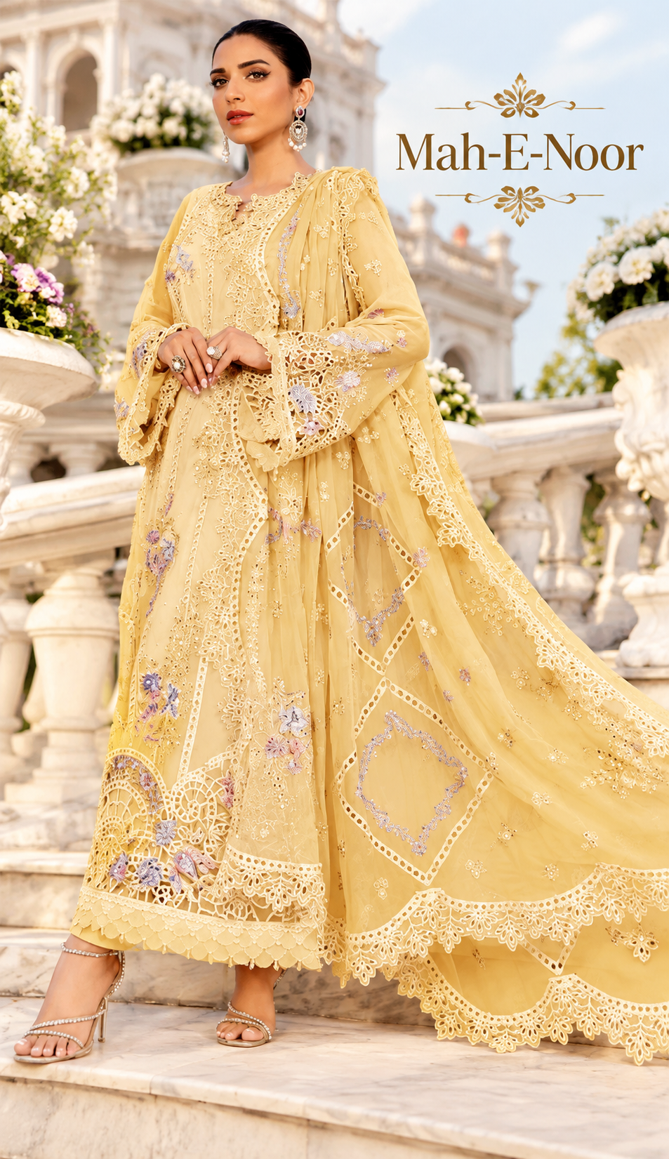 Mah-E-Noor winter 3pc Emboridered Viscose